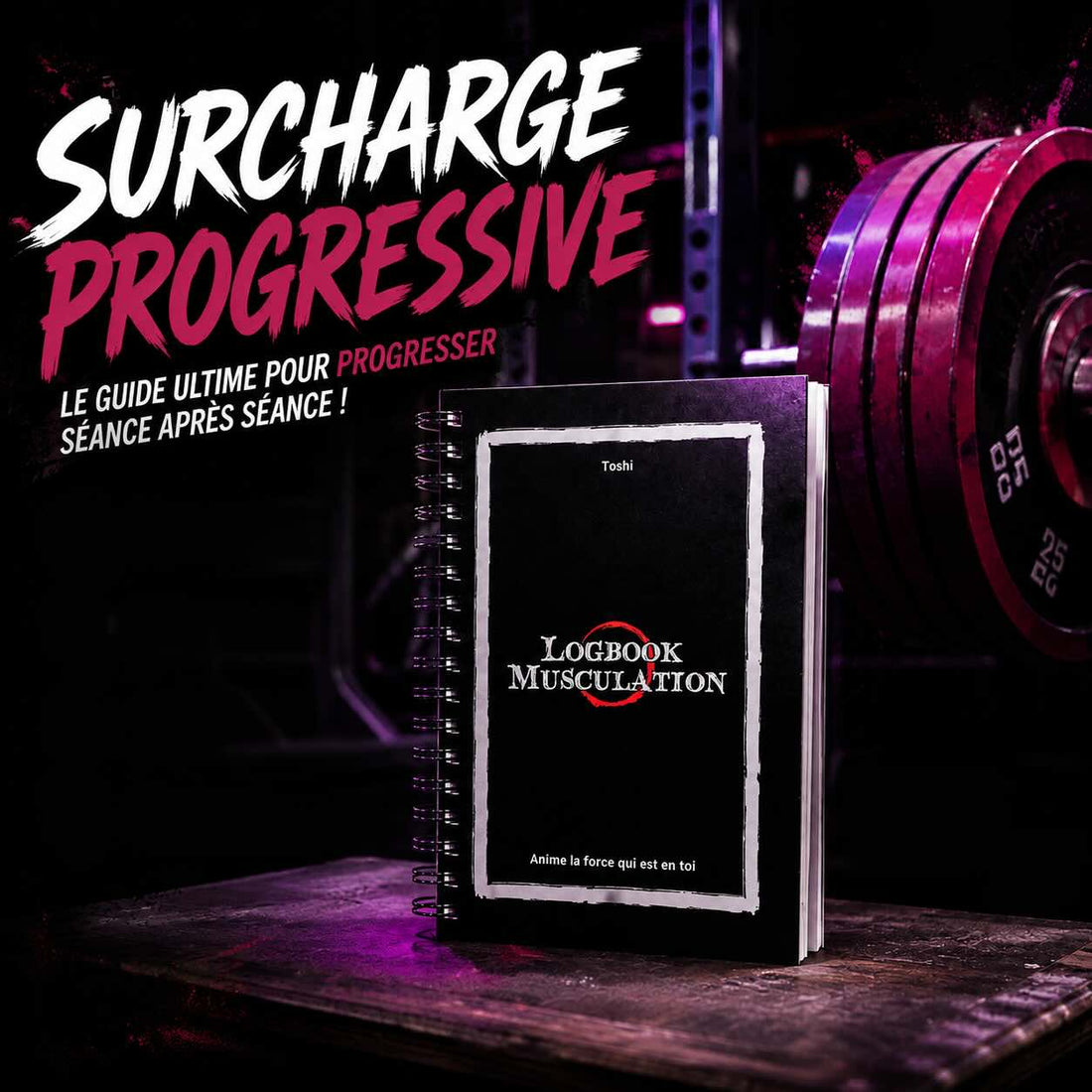 Logbook de musculation pour suivre sa progression en salle grâce à la surcharge progressive, carnet d'entraînement avec suivi des charges, répétitions et performances.