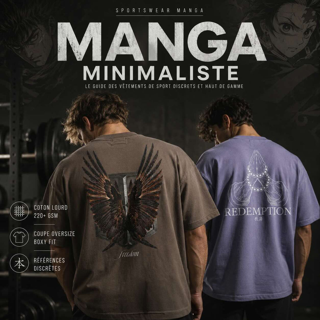 Deux homme de dos portant des t-shirts oversize manga minimaliste en coton lourd, style sportswear