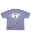 T-shirt oversize de couleur violette présenté à plat de dos, avec un visuel des lettres ATFWY en rouge, destiné aux athlètes et inspiré de la culture japonaise.