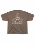 T-shirt oversize de couleur mocha présenté à plat de dos avec un visuel inspiré de l’anime demon slayer, représentant les mains du pilier Gyomei.